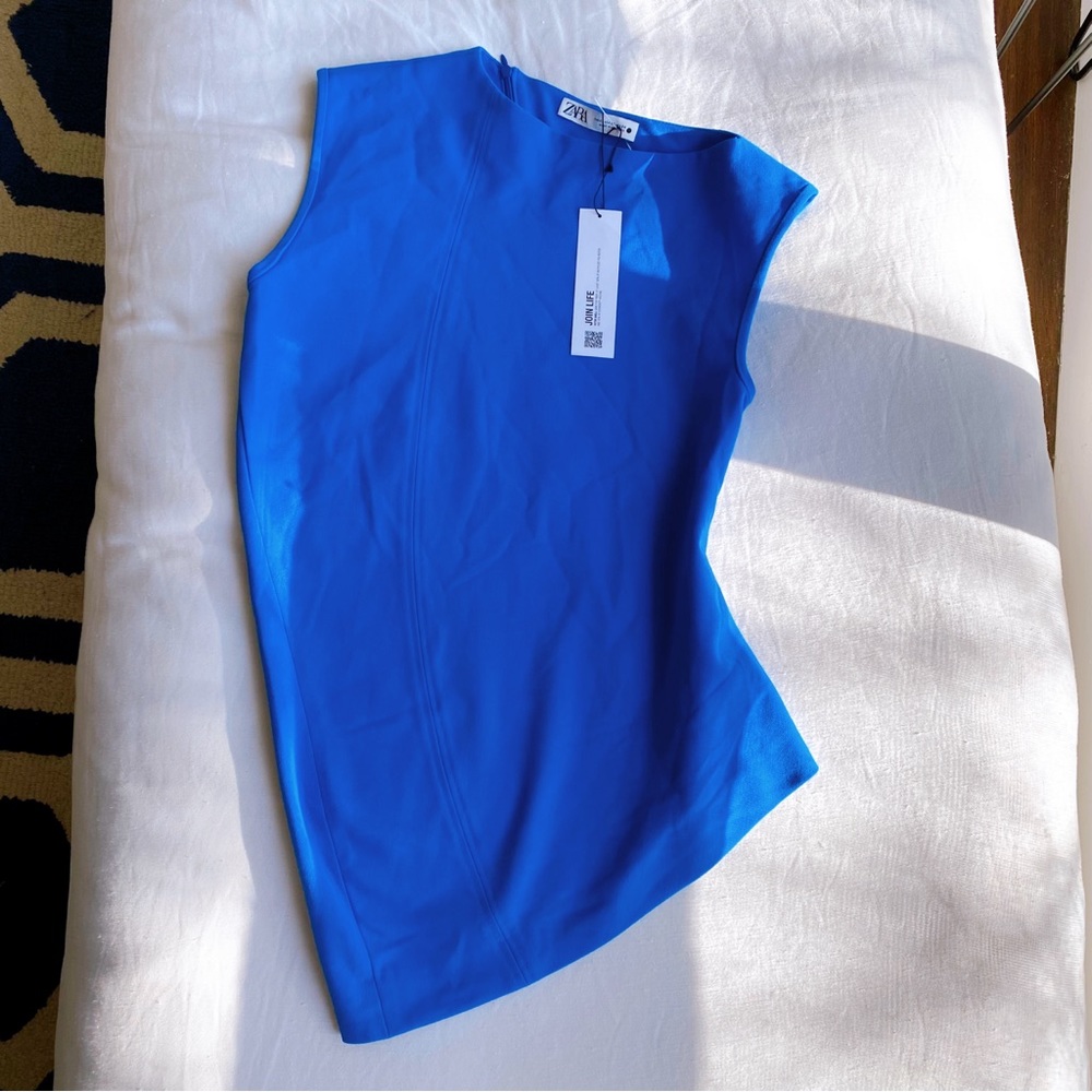 💙 ZARA BLUE ASYMMETRICAL FITTED TOP! - Picture 6 of 14